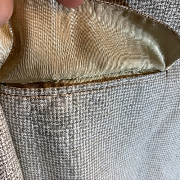 Vintage European Style 100% Silk Cream Hounds Tooth Blazer Sport Coat 42 Ukraine - Picture 8 of 9